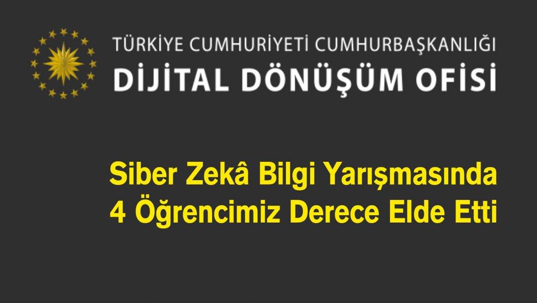 Cumhurbaşkanlığı Dijital Dönüşüm Ofisince Düzenlenen Siber Zeka Bilgi Yarışması'nda Sivas'tan 4 Öğrencimiz Dereceye Girdi.